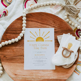 ミニマル来リストここ太陽レトロ赤ちゃんシャワー 招待状