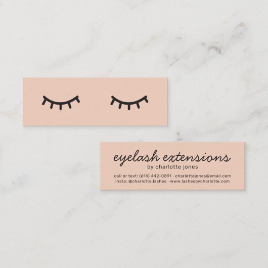 ミニマル桃ピンクかわいい睫毛イラストレーション スキニー名刺 (正面/裏面)