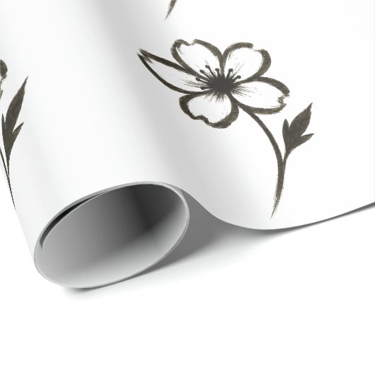 ミニマル桜 – インクブラシさくらんぼブロッサムオン ラッピングペーパー (ロールコーナー)