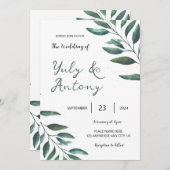 ミニマル植物モダン結婚の 招待状 (正面/裏面)