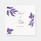 ミニマル植物紫と金ゴールドのスクリプ結婚ト スタンダードカクテルナプキン (正面)