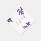 ミニマル植物紫と金ゴールドのスクリプ結婚ト スタンダードカクテルナプキン (角)