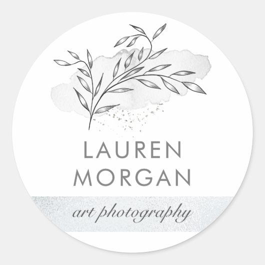 ミニマル植物銀モノグラム ラウンドシール (正面)