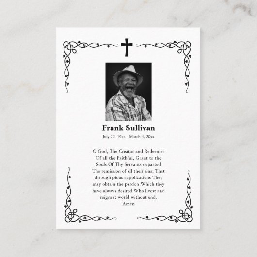 ミニマル正統フォトメモリアル祈りの言葉カード プレイスカード (裏面)