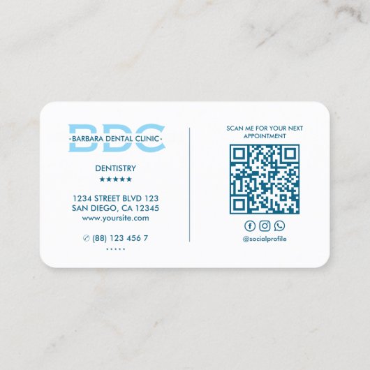 ミニマル歯科矯正医歯医者スカイブルー歯 名刺 (裏面)