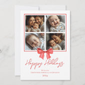 ミニマル水彩赤いリボンファミリーの写真 シーズンカード (正面)