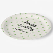 ミニマル水玉模様グリーンとホワイト誕生日 ペーパープレート (アングル)