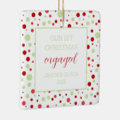 ミニマル水玉模様1フォト初めてのクリスマス婚約した セラミックオーナメント (右)