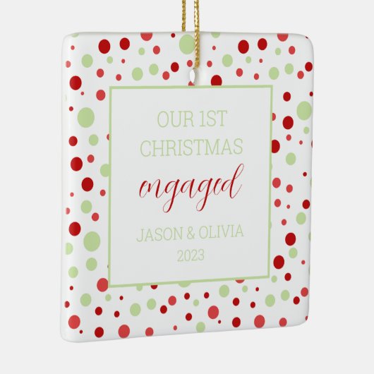 ミニマル水玉模様1フォト初めてのクリスマス婚約した セラミックオーナメント (右)