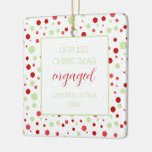 ミニマル水玉模様1フォト初めてのクリスマス婚約した セラミックオーナメント (左)