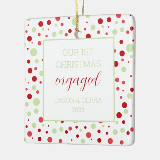 ミニマル水玉模様1フォト初めてのクリスマス婚約した セラミックオーナメント (左)