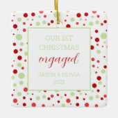 ミニマル水玉模様1フォト初めてのクリスマス婚約した セラミックオーナメント (正面)