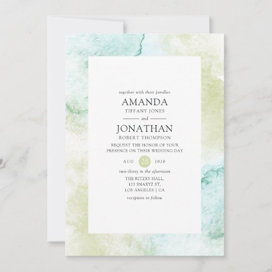 ミニマル水結婚色 招待状 (正面)