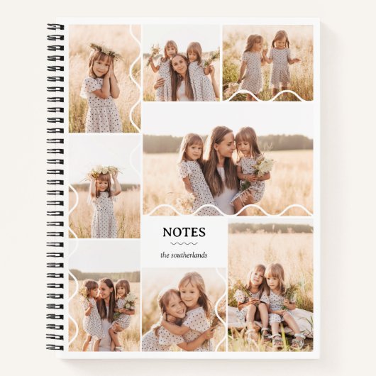 ミニマル波線モダン複数の写真コラージュ ノートブック (正面)