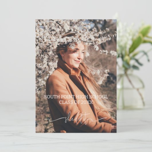 ミニマル派ボホフォト卒業パーティー招待状 招待状 (スタンド正面)