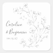 ミニマル派ボホ白黒フローラアー結婚ト スクエアシール (正面)