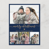 ミニマル海軍と金ゴールド4フォトコラージクリスマス ポストカード (正面)