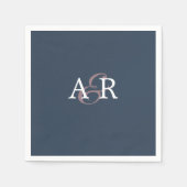 ミニマル海軍イニシャルモノグラム結婚ズナプキンス スタンダードカクテルナプキン (正面)