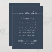 ミニマル海軍カレンダー日付の保存招待状 招待状 (正面/裏面)