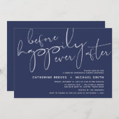 ミニマル海軍スクリプト結婚のリハーサルディナー 招待状 (正面/裏面)