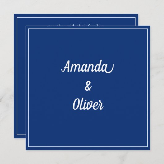 ミニマル海軍ブルーとホワイト結婚ズ 招待状 (正面/裏面)