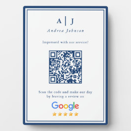 ミニマル海軍ブルーモノグラムレビューリンクQRコード フォトプラーク
