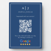 ミニマル海軍ブルーモノグラムレビューリンクQRコード フォトプラーク (正面)