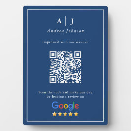 ミニマル海軍ブルーモノグラムレビューリンクQRコード フォトプラーク