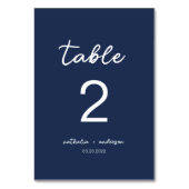 ミニマル海軍ブルー結婚スクリプト テーブルナンバー (正面)