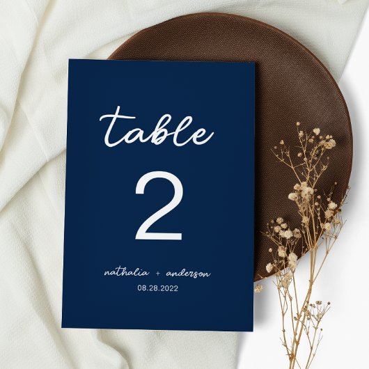 ミニマル海軍ブルー結婚スクリプト テーブルナンバー