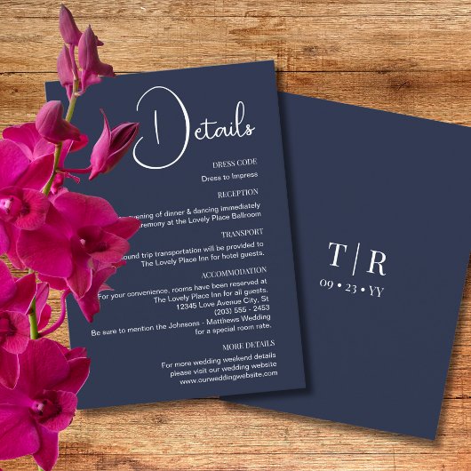 ミニマル海軍ブルー結婚ズ詳細 エンクロージャーカード