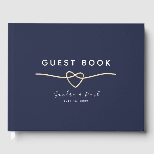 ミニマル海軍ブルー結婚金ゴールド ゲストブック (正面)