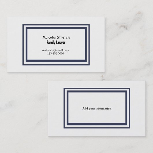 ミニマル海軍ブルー縁ど家族弁護士 名刺 (正面/裏面)