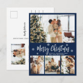 ミニマル海軍ホワイト4フォトコラージクリスマス ポストカード (正面/裏面)
