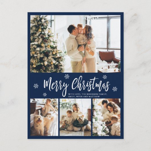 ミニマル海軍ホワイト4フォトコラージクリスマス ポストカード (正面)