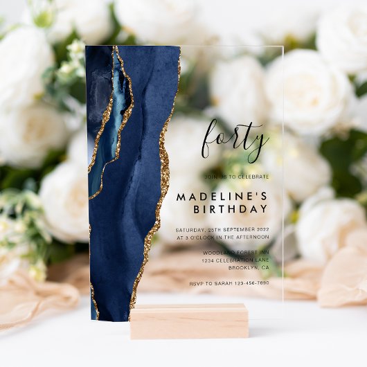 ミニマル海軍金ゴールドアゲード40歳の誕生日 アクリル招待状