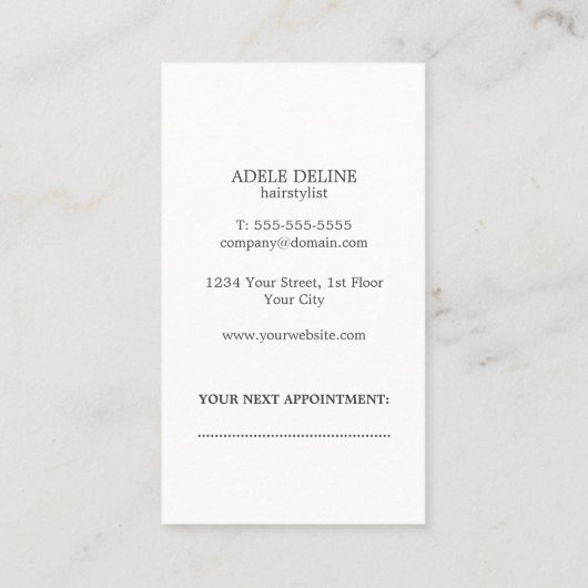 ミニマル淡い色のスグレーピンクアポイントメントヘアスタイリスト 予約カード (裏面)