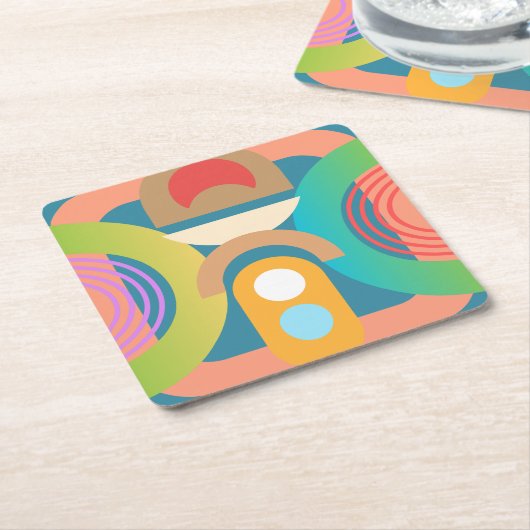 ミニマル淡い色のス抽象芸術幾何学図形 スクエアペーパーコースター (アングル)