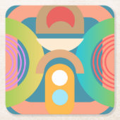 ミニマル淡い色のス抽象芸術幾何学図形 スクエアペーパーコースター (正面)