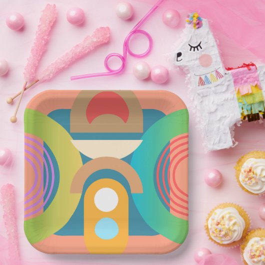 ミニマル淡い色のス抽象芸術幾何学図形 ペーパープレート (パーティー)