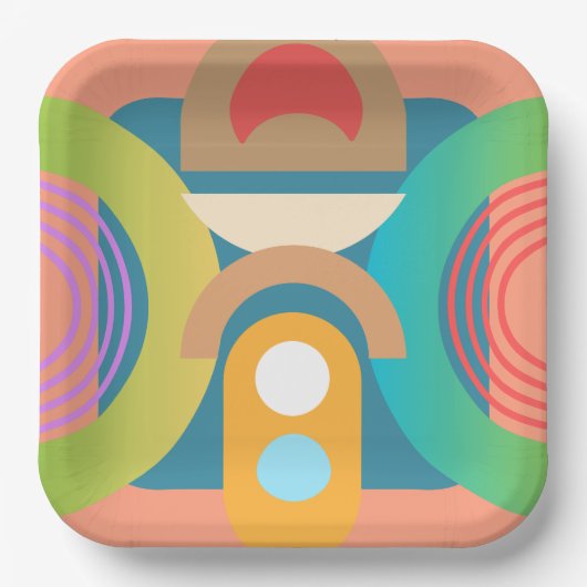 ミニマル淡い色のス抽象芸術幾何学図形 ペーパープレート (正面)