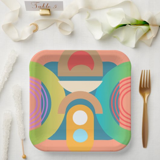 ミニマル淡い色のス抽象芸術幾何学図形 ペーパープレート (ウェディング)