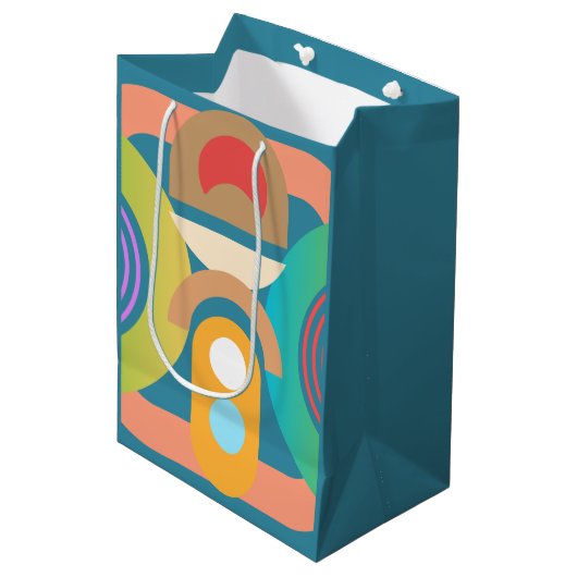 ミニマル淡い色のス抽象芸術幾何学図形 ミディアムペーパーバッグ (正面アングル)