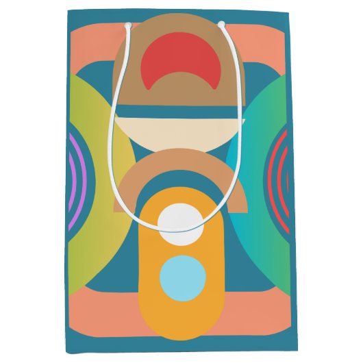 ミニマル淡い色のス抽象芸術幾何学図形 ミディアムペーパーバッグ (正面)