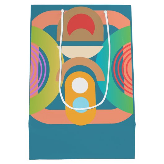 ミニマル淡い色のス抽象芸術幾何学図形 ミディアムペーパーバッグ (裏面)