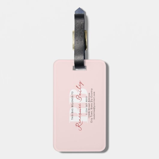 ミニマル淡い色のリストピンクホワイトモノグラム ラゲッジタグ (裏面縦)