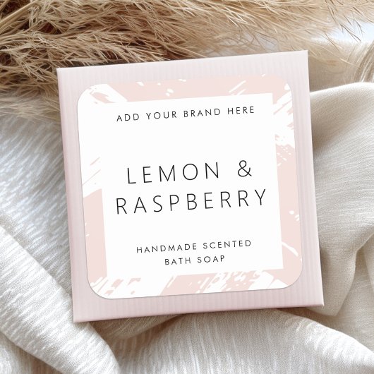 ミニマル淡い色の赤面ピンクバスストローク製品ラベル スクエアシール