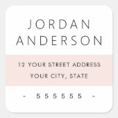 ミニマル淡い色の赤面ピンク色ブロック差出人住所 スクエアシール (正面)