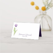 ミニマル深いパープルチューリップウェディングレセプション プレイスカード (裏面)