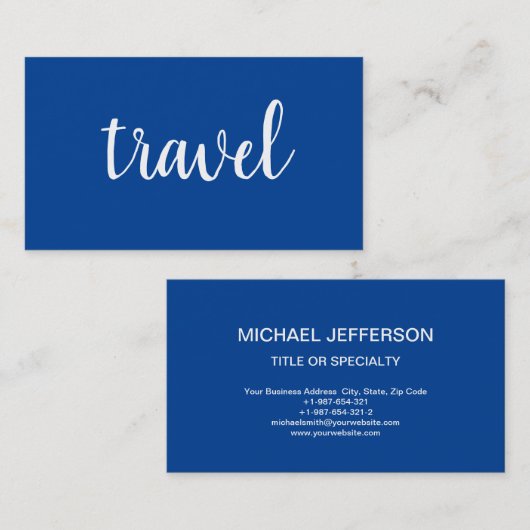 ミニマル深いブルーモダンプレーン旅行代理店 名刺 (正面/裏面)